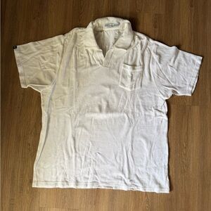 White Terry Cloth Short-Sleeve Polo with Chest Pocket